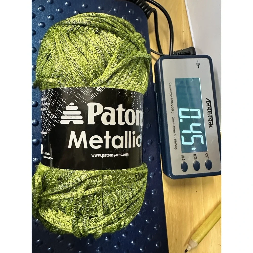 2 Skeins Patons Metallic Green Yarn (Discontinued) 95244